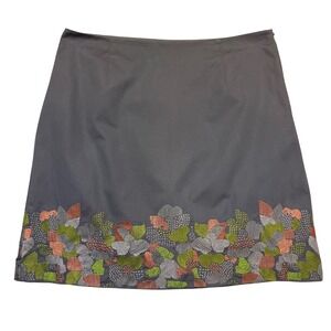 Boden Grey Embroidered Beaded Floral Whimsical Artsy A-Line Skirt Size US 14R